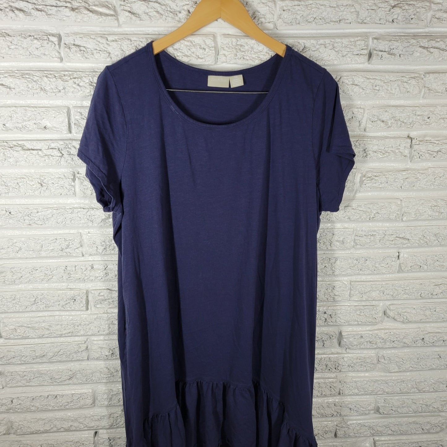 Zim Zoe Womens Dress 20 Plus High Low Blue Cotton Ruffle Pockets Short Sleeve