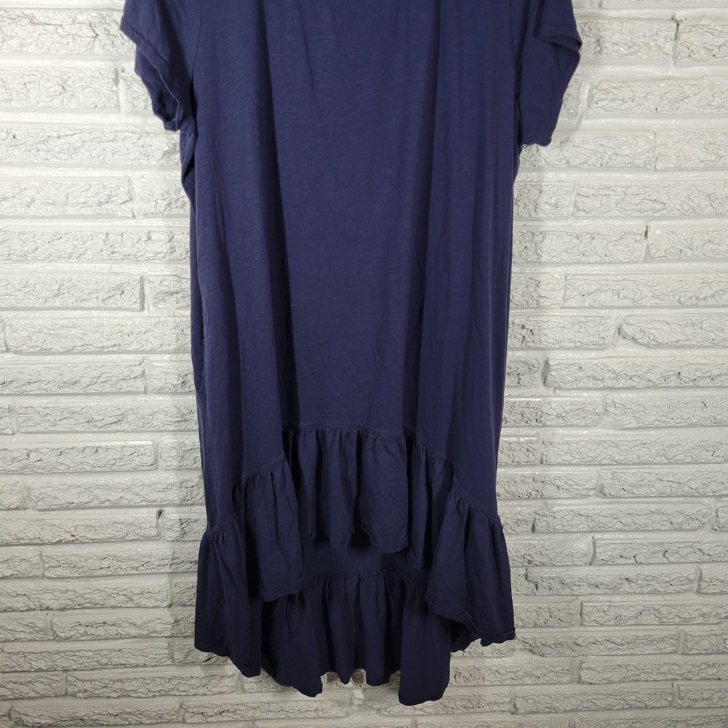 Zim Zoe Womens Dress 20 Plus High Low Blue Cotton Ruffle Pockets Short Sleeve