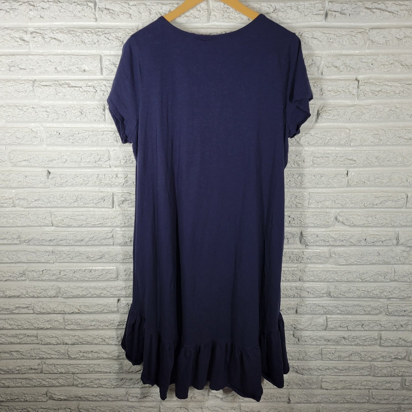 Zim Zoe Womens Dress 20 Plus High Low Blue Cotton Ruffle Pockets Short Sleeve