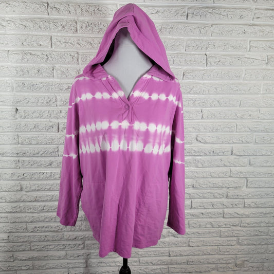Isaac Mizrahi Live QVC Womens Sweatshirt 1X Plus Hoodie Pockets Purple Tie Dye
