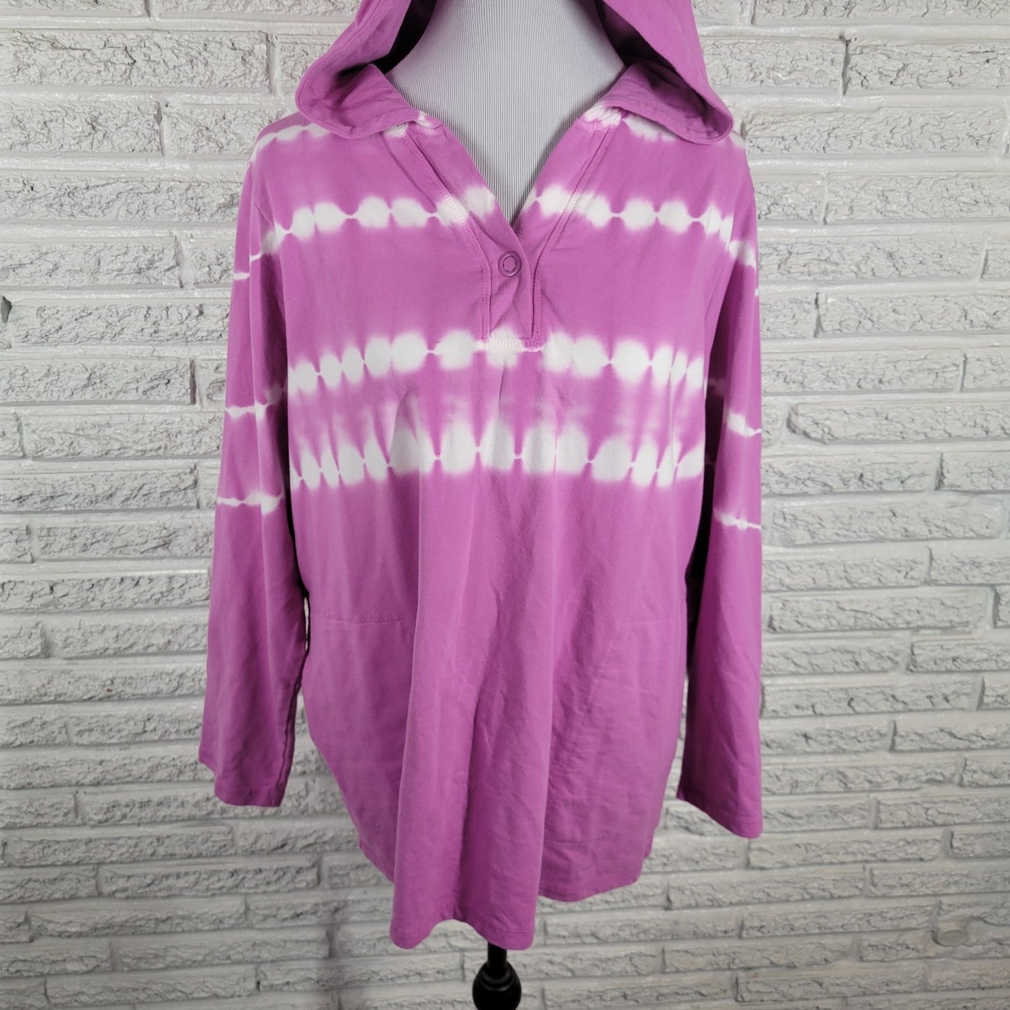 Isaac Mizrahi Live QVC Womens Sweatshirt 1X Plus Hoodie Pockets Purple Tie Dye