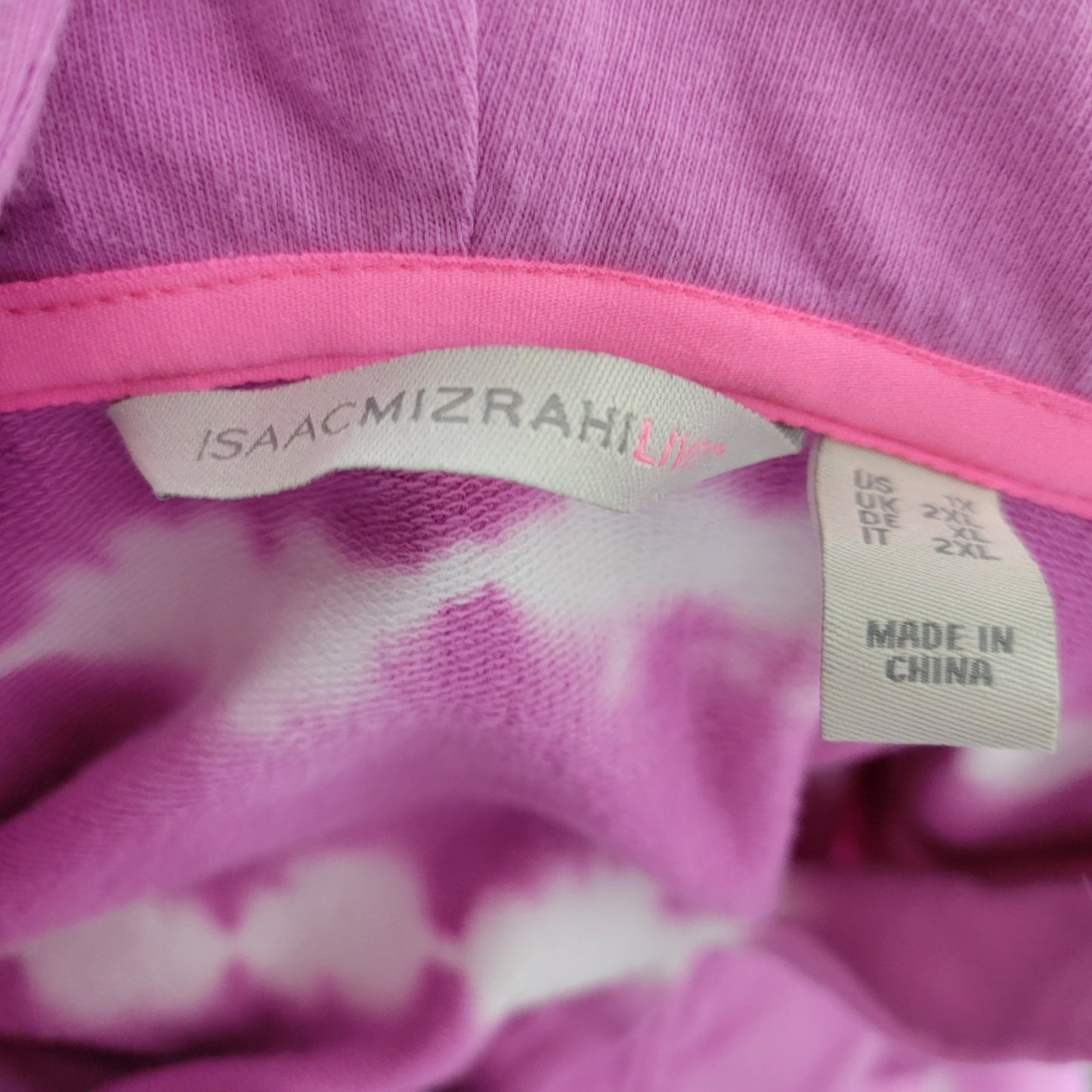 Isaac Mizrahi Live QVC Womens Sweatshirt 1X Plus Hoodie Pockets Purple Tie Dye