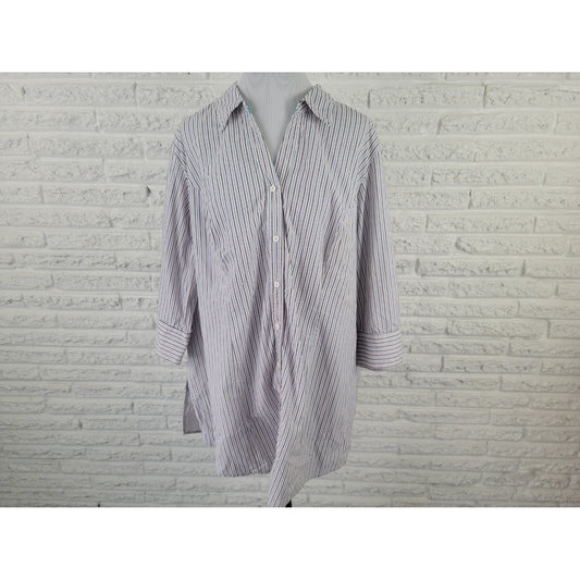 Lane Bryant Womens Shirt 28 Plus Button Up Collar Blue Black Stripe Career Basic