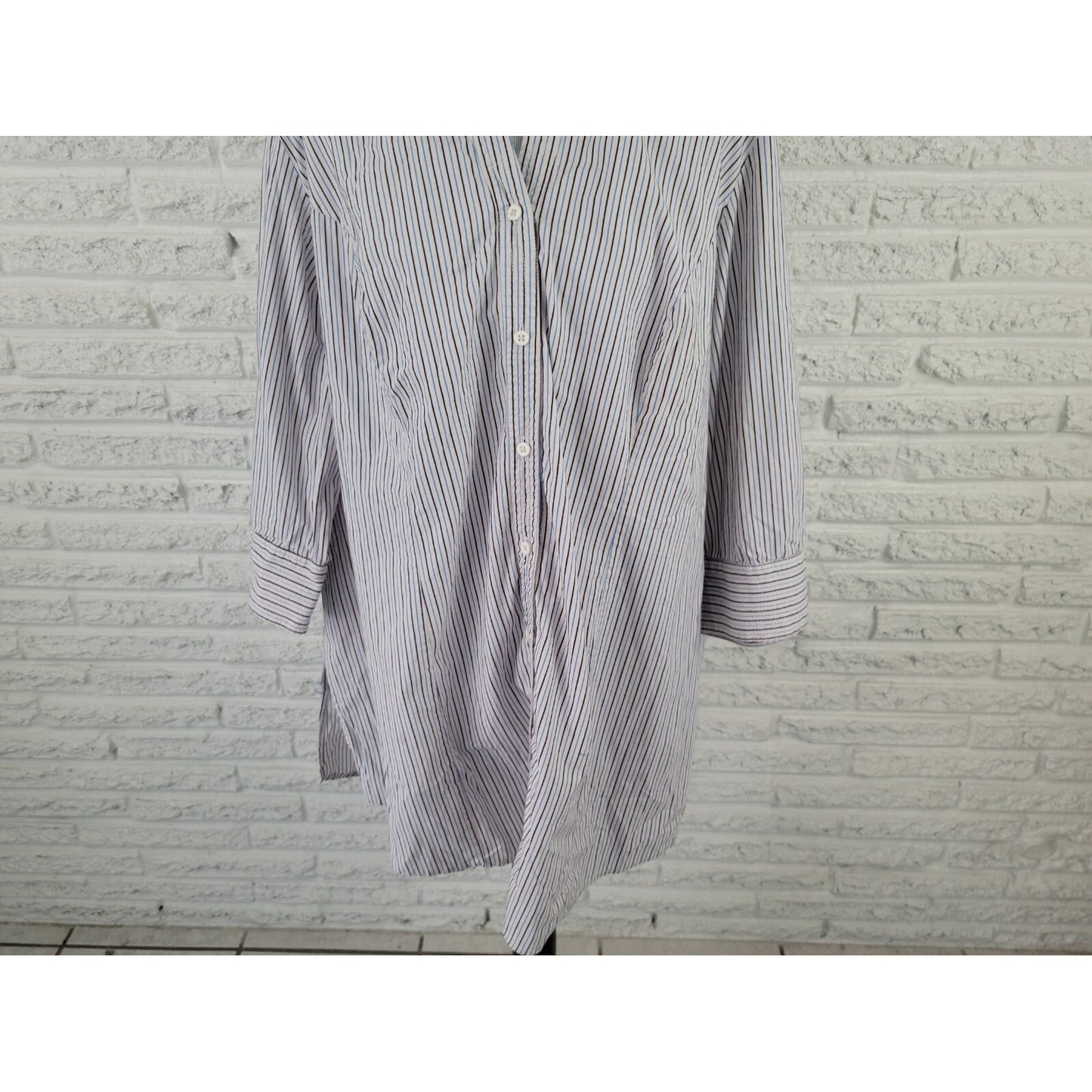 Lane Bryant Womens Shirt 28 Plus Button Up Collar Blue Black Stripe Career Basic