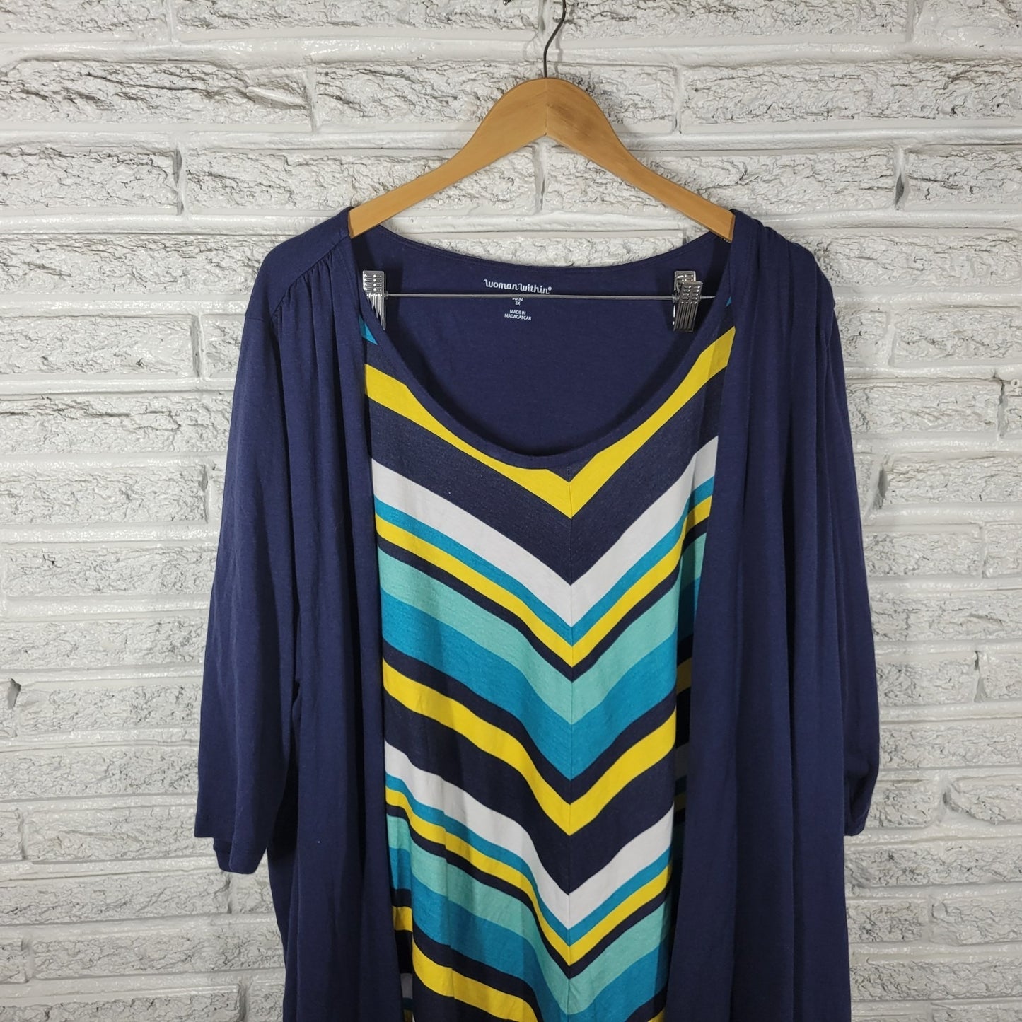 Woman Within Womens Top 3X Plus Tunic 3/4 Sleeve Blue Geometric Comfy Casual