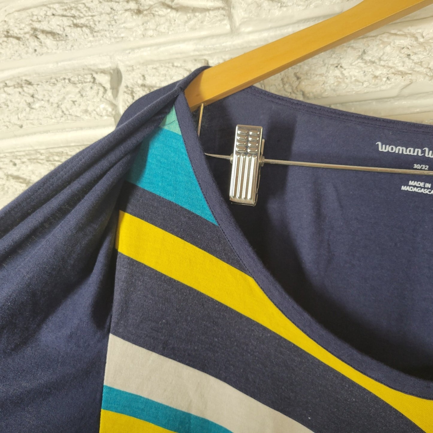 Woman Within Womens Top 3X Plus Tunic 3/4 Sleeve Blue Geometric Comfy Casual