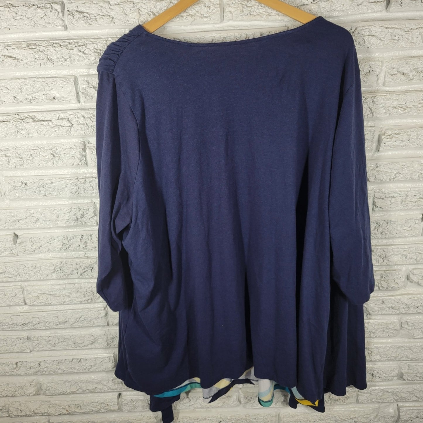 Woman Within Womens Top 3X Plus Tunic 3/4 Sleeve Blue Geometric Comfy Casual
