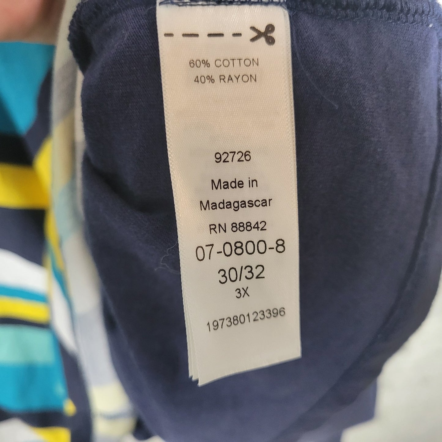 Woman Within Womens Top 3X Plus Tunic 3/4 Sleeve Blue Geometric Comfy Casual