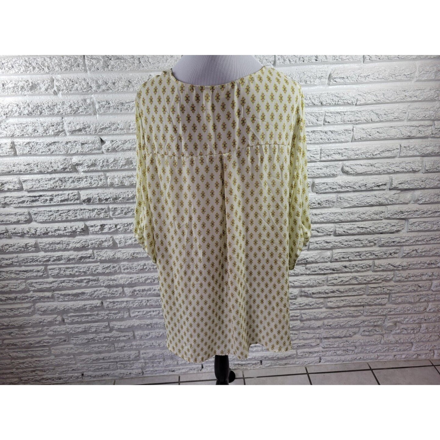 Cato Womens Top 18W 20W Plus Tunic Roll Tab Sleeve Yellow Button Mandala Sheer