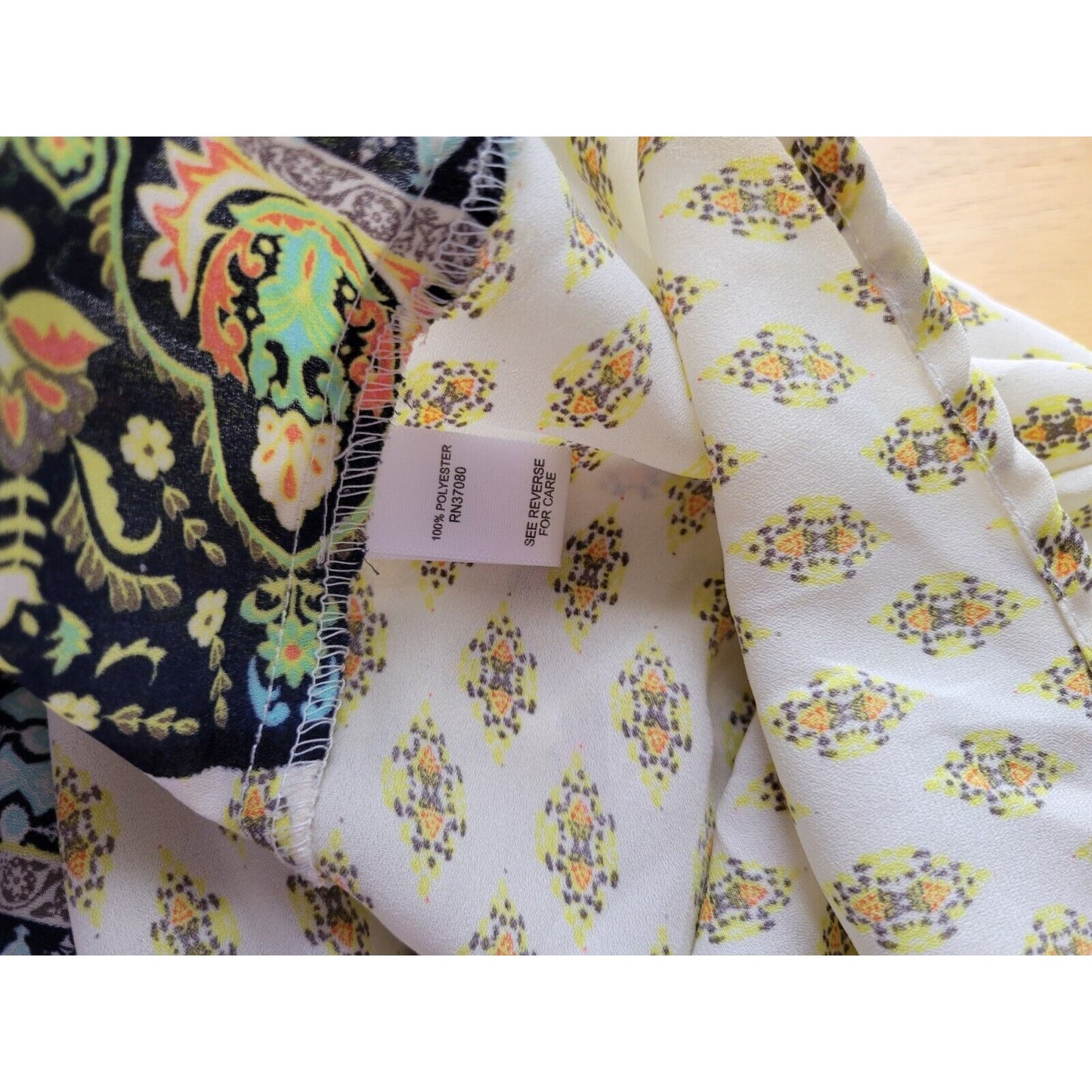 Cato Womens Top 18W 20W Plus Tunic Roll Tab Sleeve Yellow Button Mandala Sheer