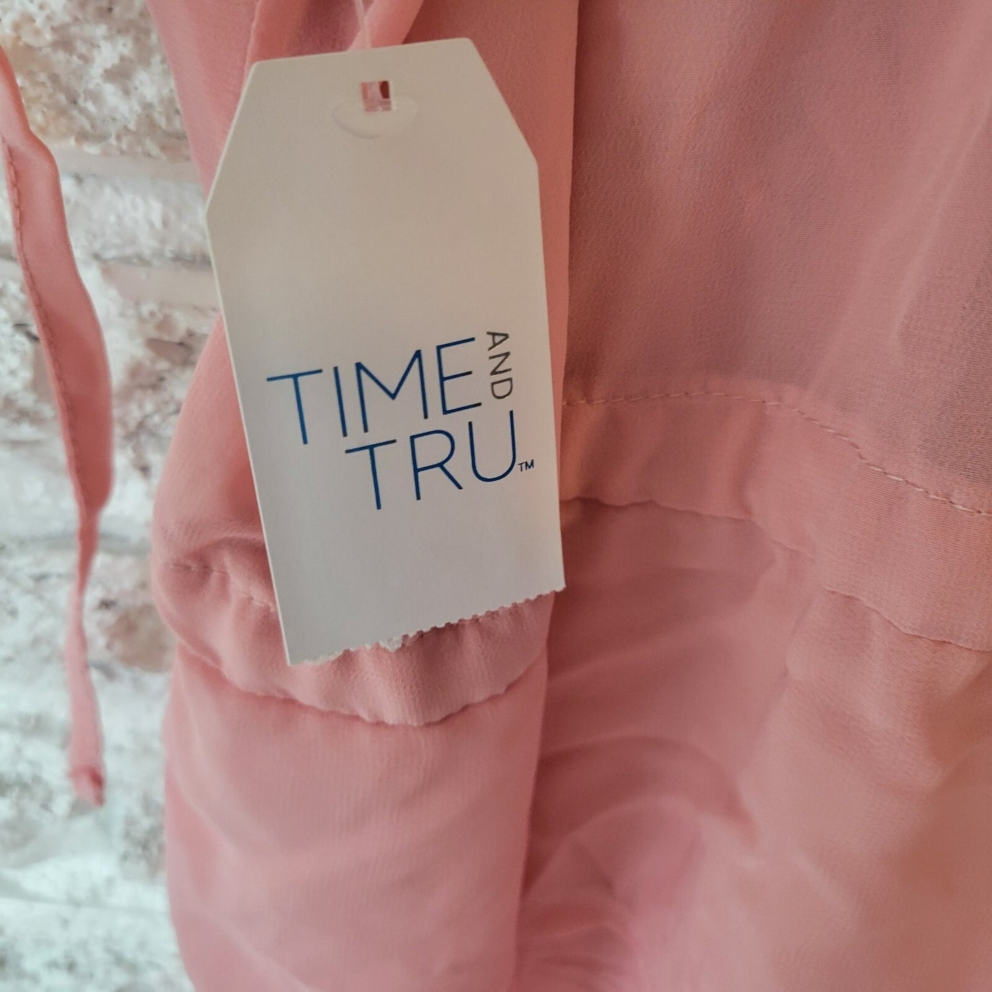 Time Tru Womens Top L XL Tied Sleeve Open Overlay Pink Chiffon Sheer Kimono