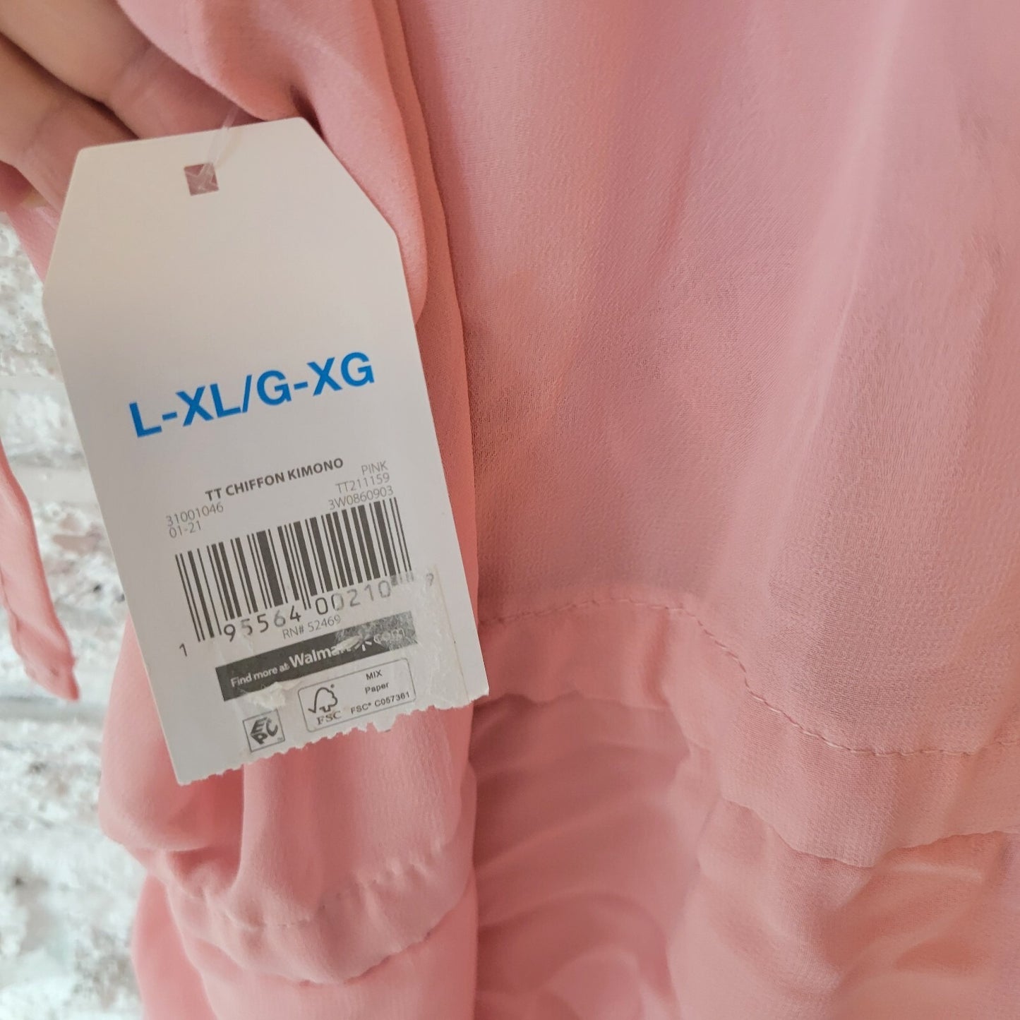 Time Tru Womens Top L XL Tied Sleeve Open Overlay Pink Chiffon Sheer Kimono