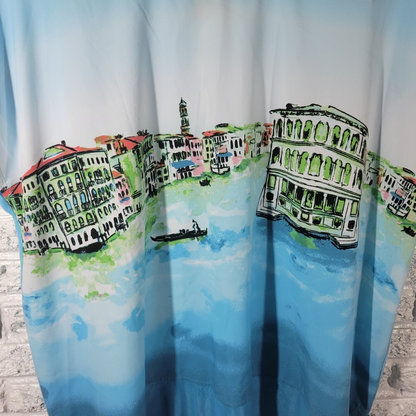 Ruby Rd Womens Top Extra Large XL Tee Polyester Sleeveless Blue Venice Cityscape