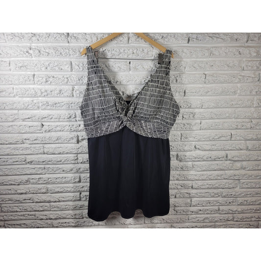 Catherines Women's Plus Size 28W One Piece Swimsuit Black Geometric Skirted Swim