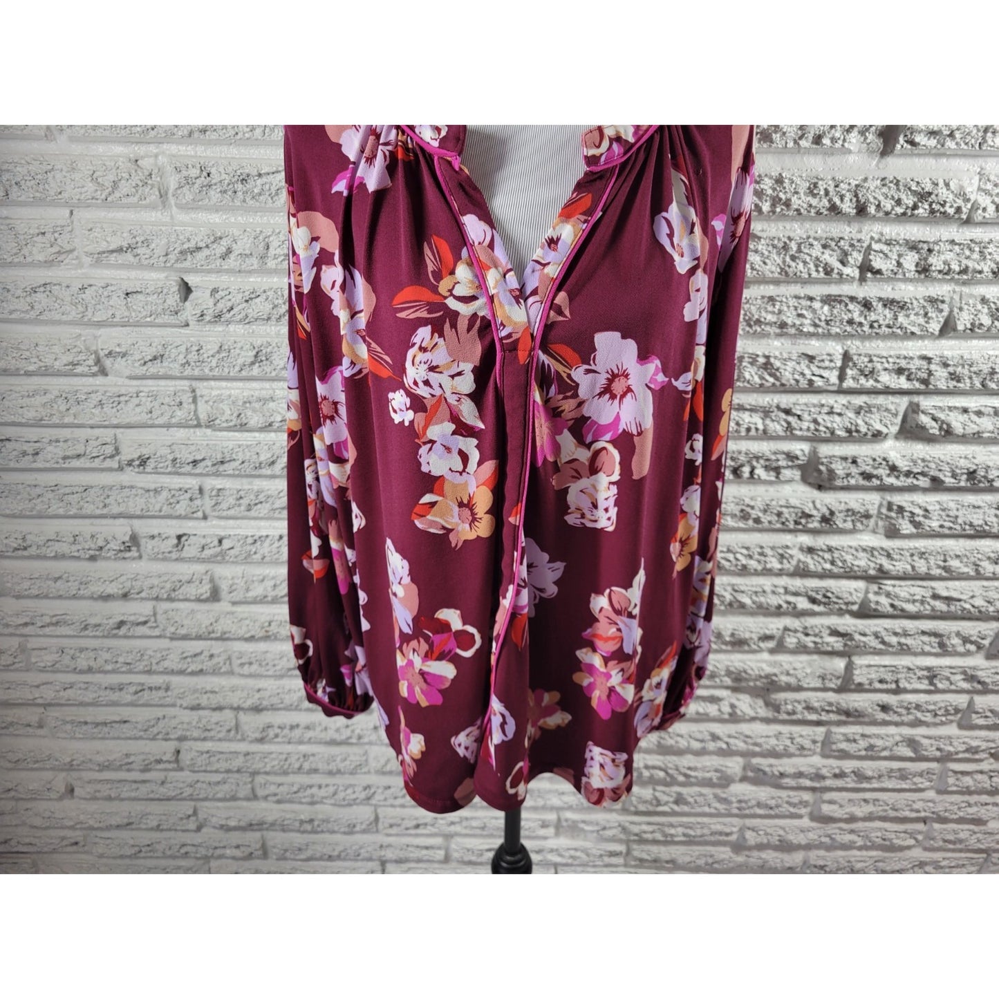 Simply Emma Womens Top 3X Plus Long Sleeve Purple Floral Poly Blend Career