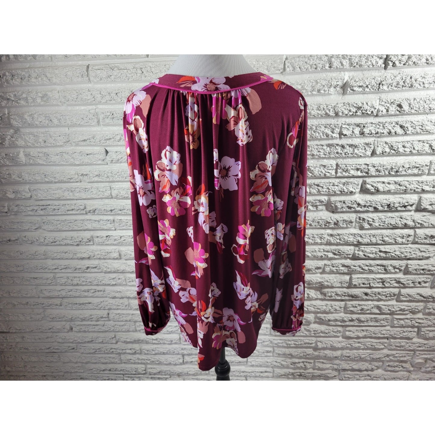 Simply Emma Womens Top 3X Plus Long Sleeve Purple Floral Poly Blend Career