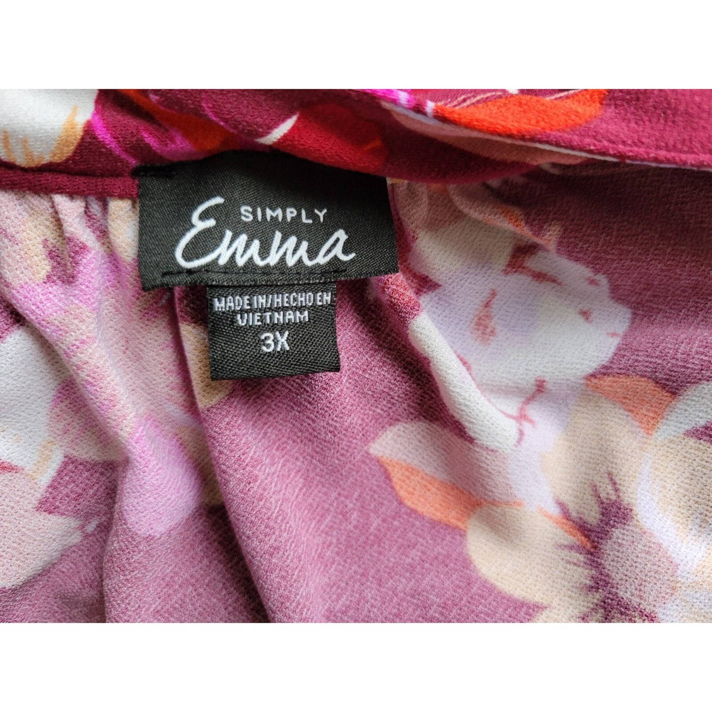 Simply Emma Womens Top 3X Plus Long Sleeve Purple Floral Poly Blend Career