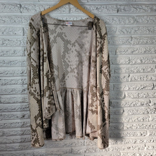 Lularoe Women Top 3XL Plus Cardigan Open Duster Gray Geometric Poly Blend Knit