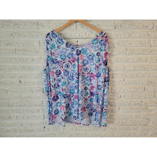 Woman Within Womens Top 4X Plus Sleeveless Comfy Casual Blue Tie Dye