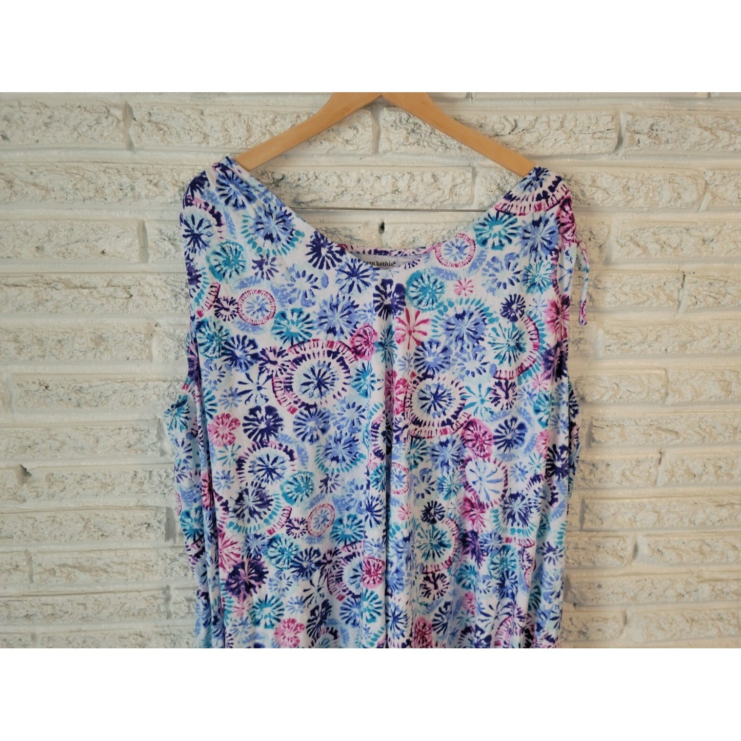 Woman Within Womens Top 4X Plus Sleeveless Comfy Casual Blue Tie Dye