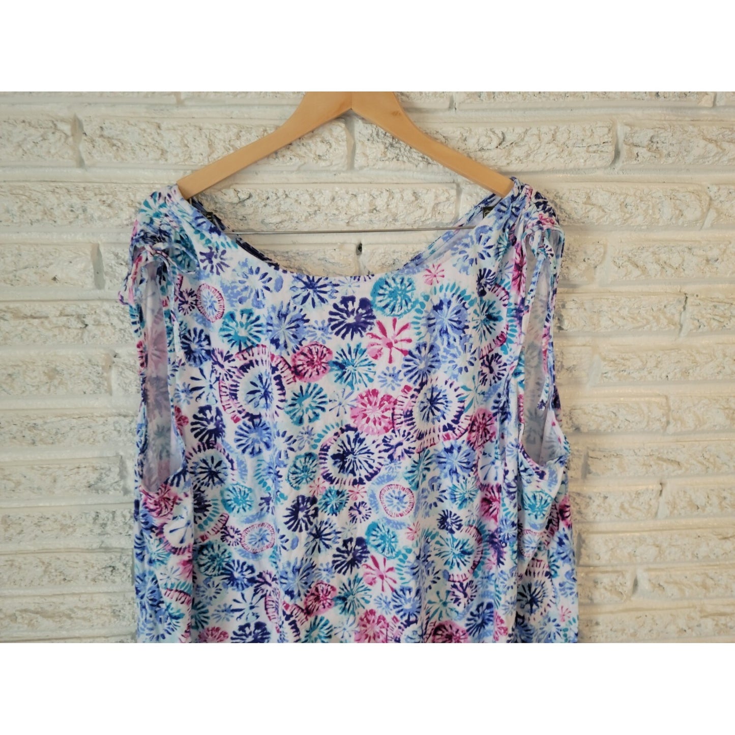 Woman Within Womens Top 4X Plus Sleeveless Comfy Casual Blue Tie Dye