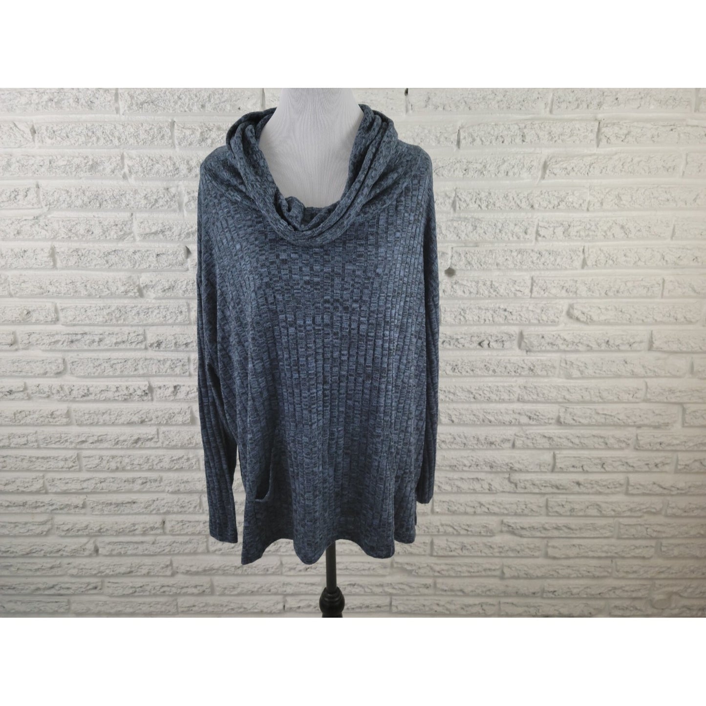 Cato Womens Sweater 26W 28W Plus Pullover Cowl Neck Polyester Blend Blue Pockets