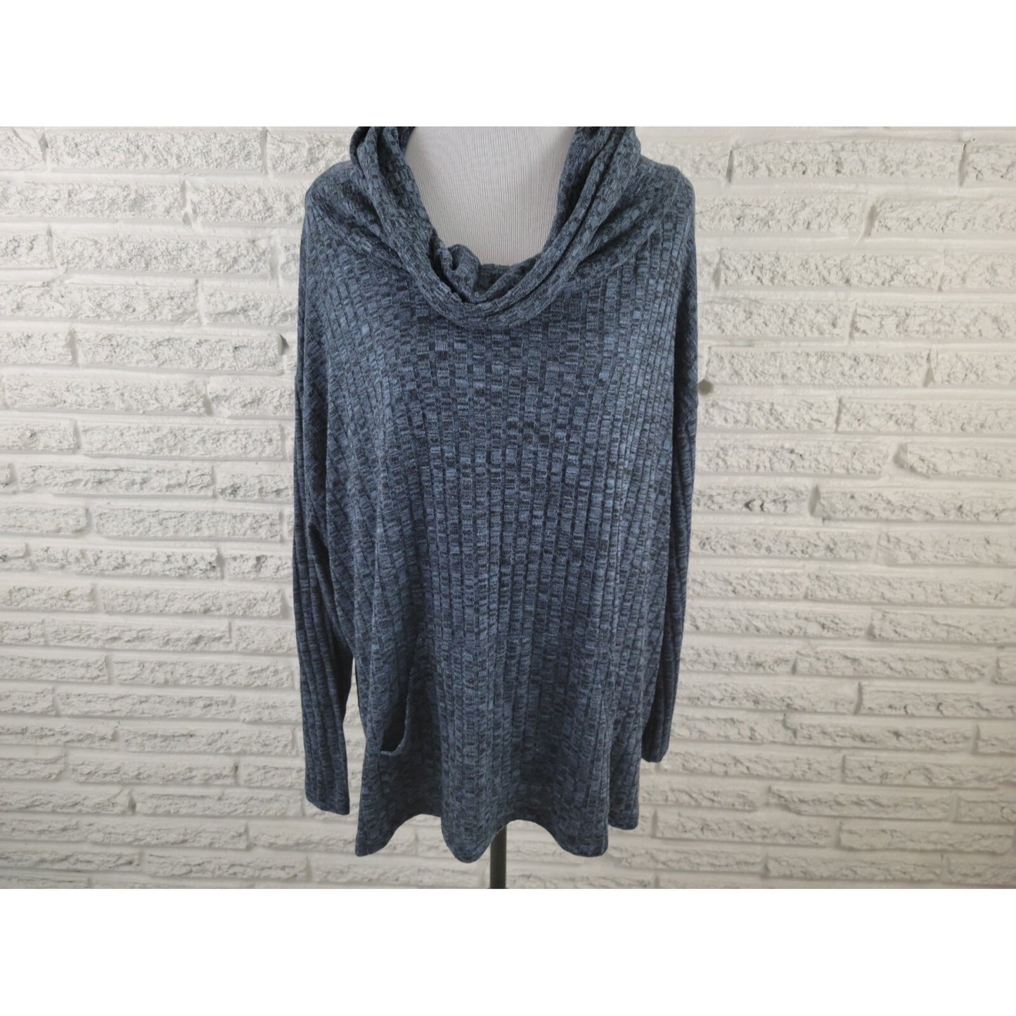 Cato Womens Sweater 26W 28W Plus Pullover Cowl Neck Polyester Blend Blue Pockets