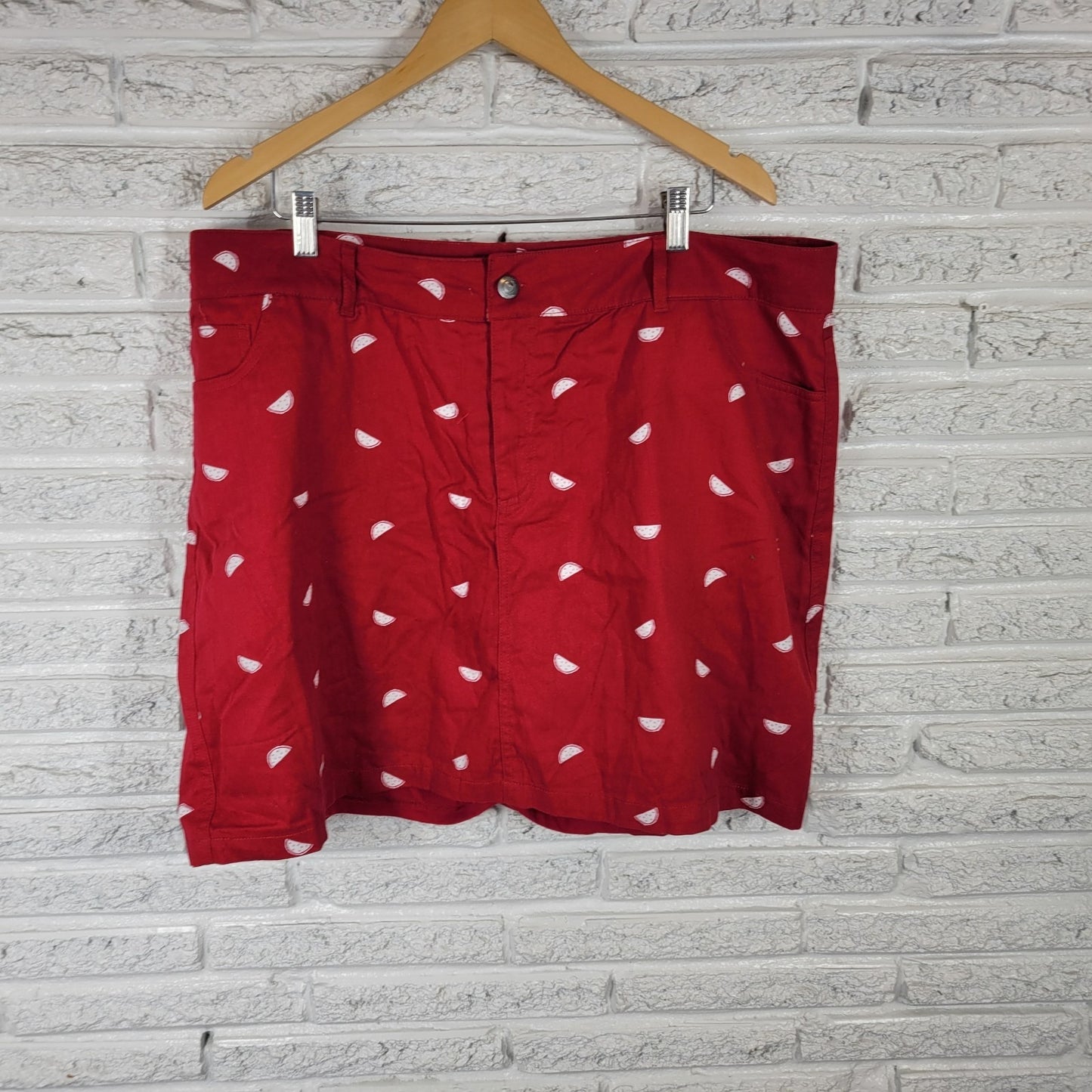 Woman Within Womens Skort 20W Plus Cotton Zip Fly Red Watermelons Casual Pockets