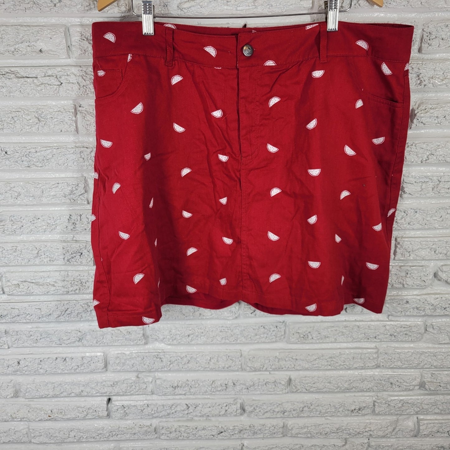 Woman Within Womens Skort 20W Plus Cotton Zip Fly Red Watermelons Casual Pockets