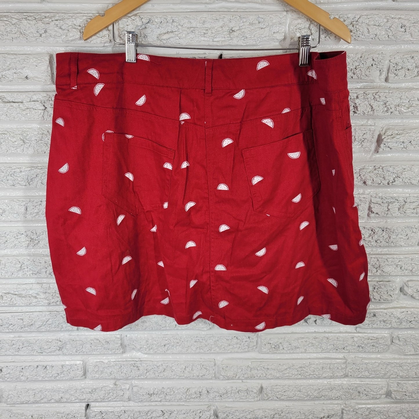 Woman Within Womens Skort 20W Plus Cotton Zip Fly Red Watermelons Casual Pockets