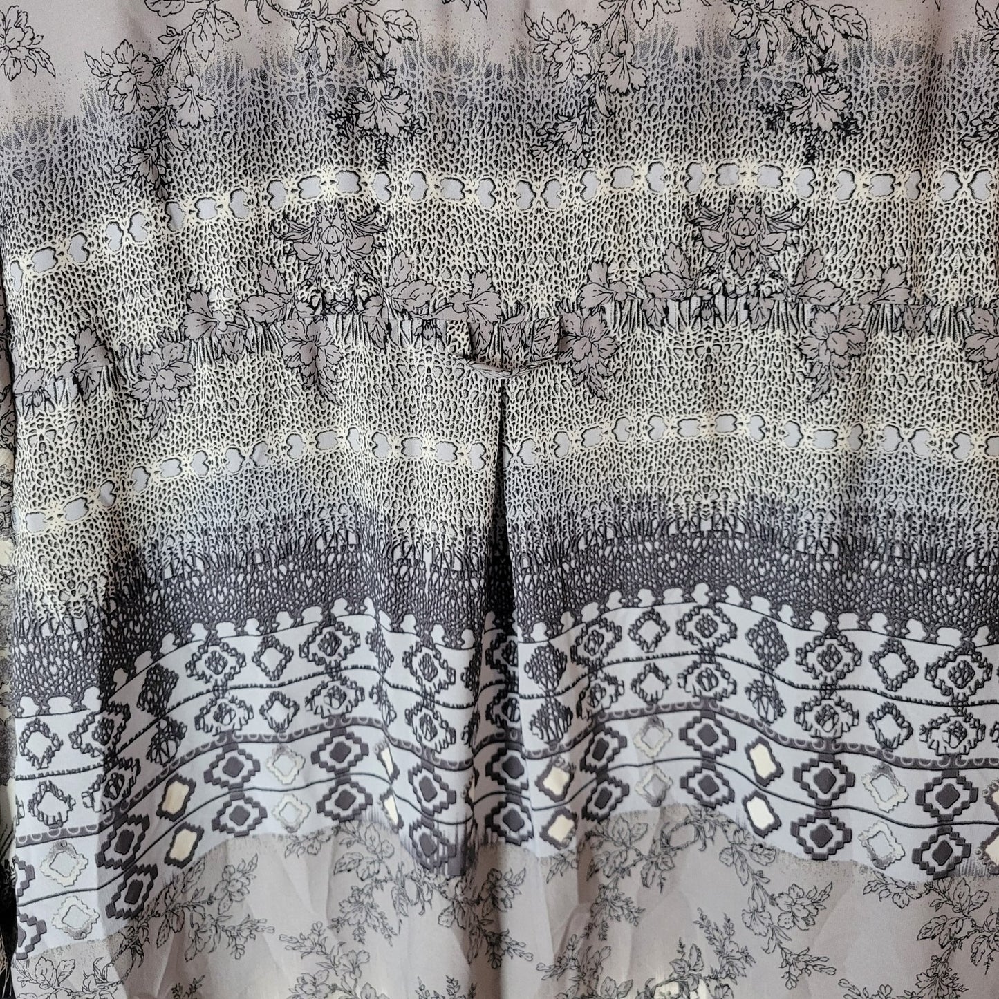 Roz Ali Women Top 3X Plus Tunic Quarter Button Black Lavender Floral 3/4 Sleeve