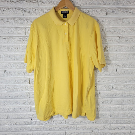 Lands End Women Top 3X 24W 26W Plus Polo Short Sleeve Yellow Cotton Casual Comfy