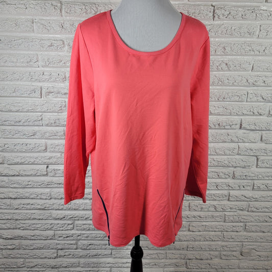 Quacker Factory QVC Womens Top Extra Large XL Zip Up Pink Casual Cotton Blend