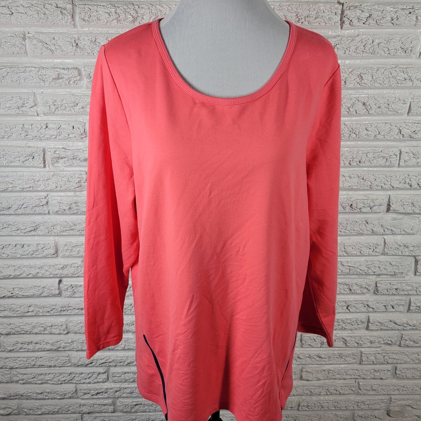 Quacker Factory QVC Womens Top Extra Large XL Zip Up Pink Casual Cotton Blend