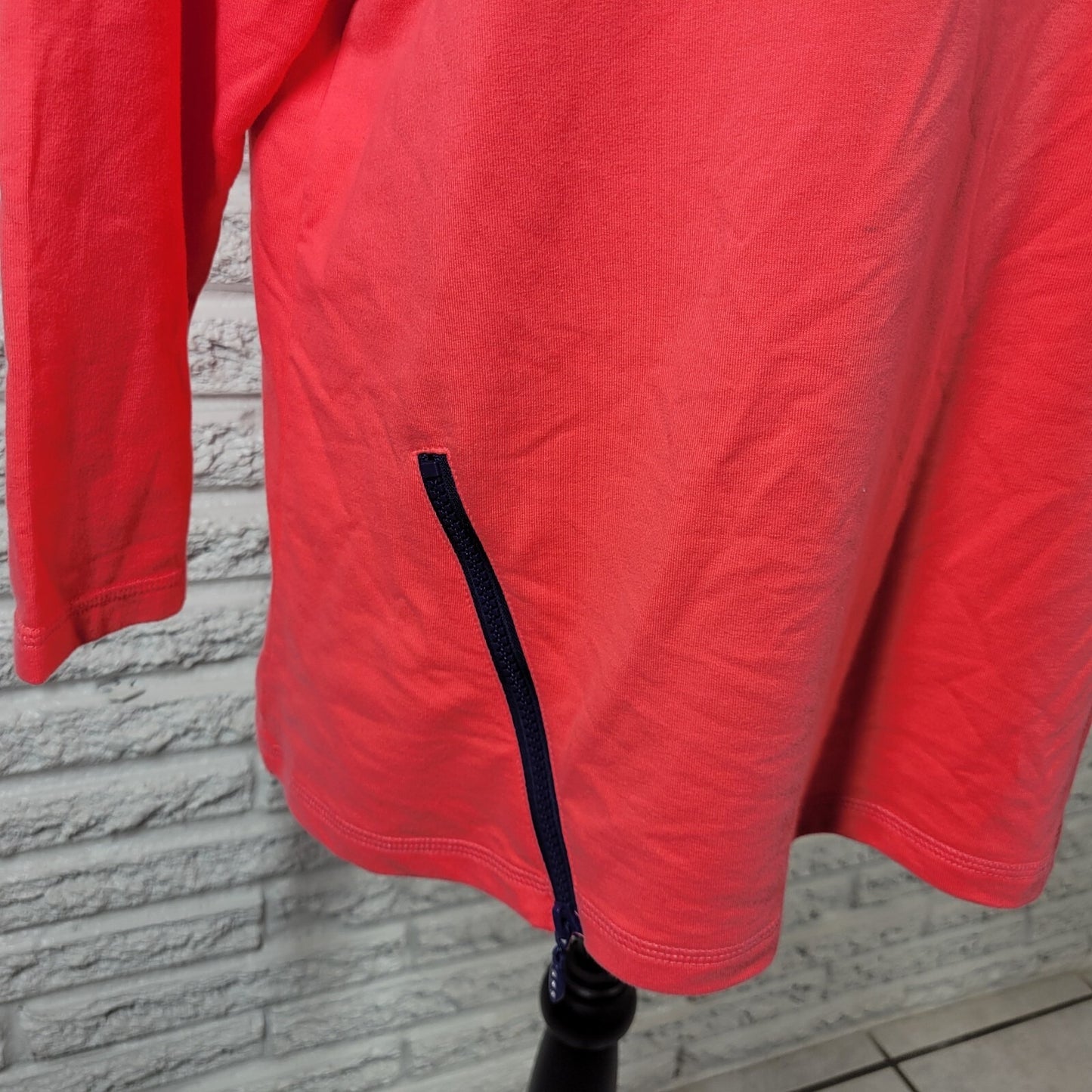 Quacker Factory QVC Womens Top Extra Large XL Zip Up Pink Casual Cotton Blend