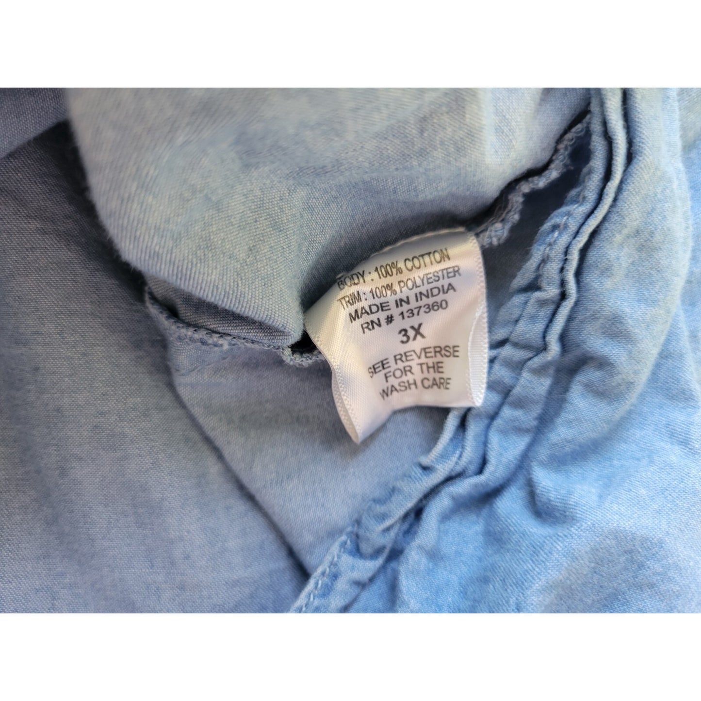 Truth NYC Womens Top 3X Plus Long Sleeve Blue Animal Print Chambray Collar