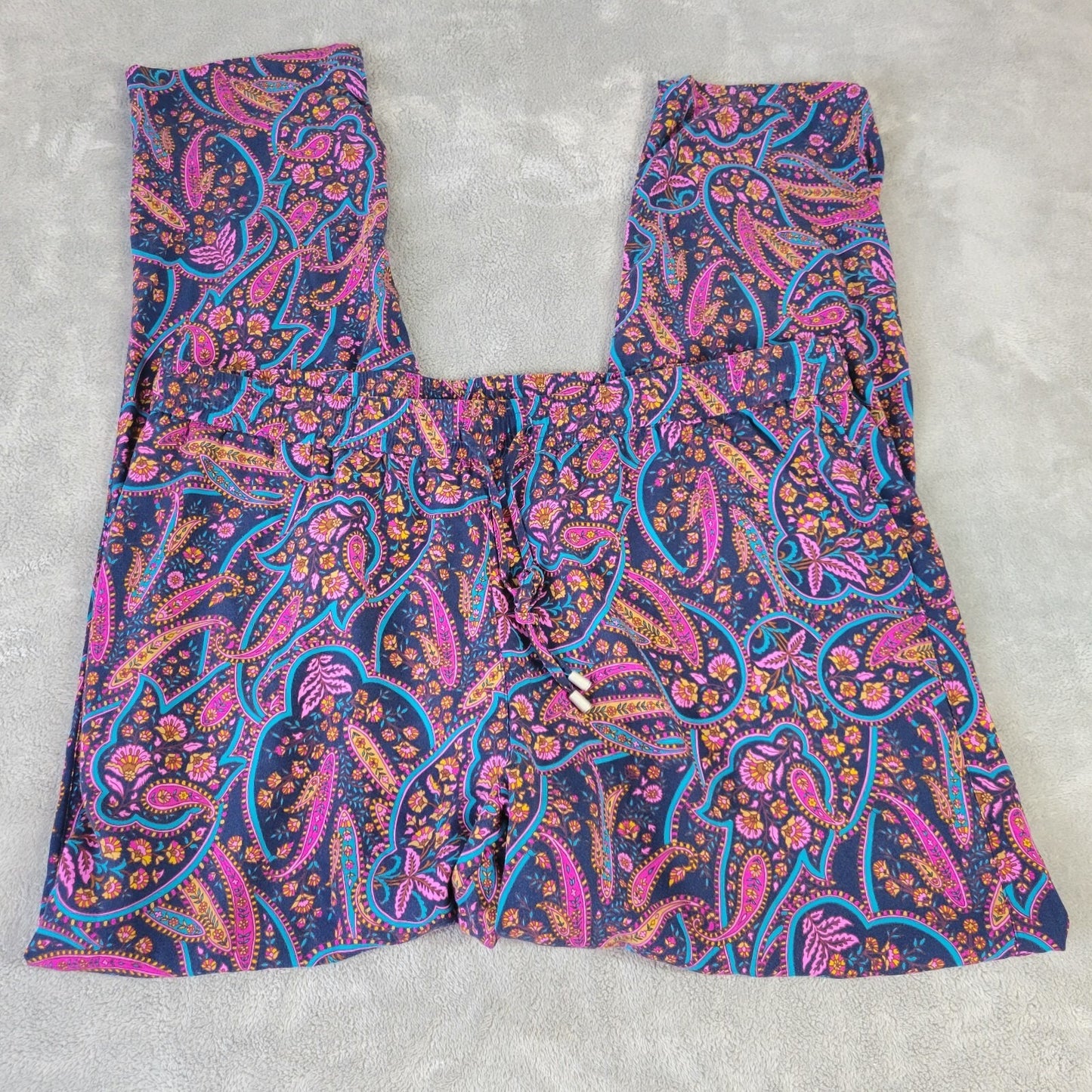 Tommy Bahama Womens Pants XL Pull On Drawstring Blue Paisley Lightweight Rayon