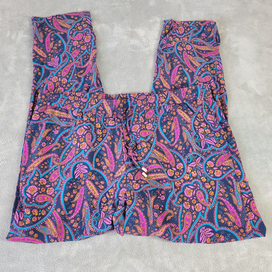 Tommy Bahama Womens Pants XL Pull On Drawstring Blue Paisley Lightweight Rayon