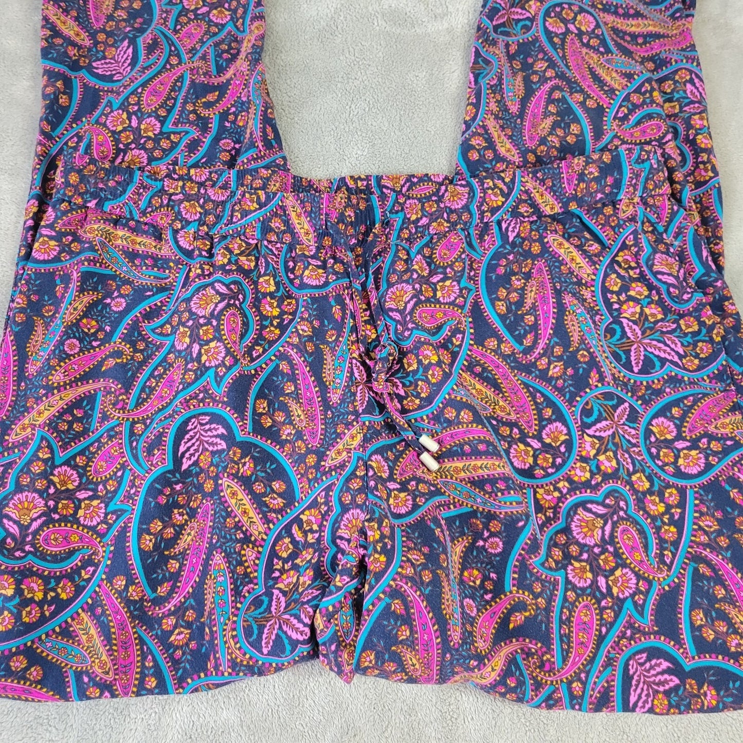 Tommy Bahama Womens Pants XL Pull On Drawstring Blue Paisley Lightweight Rayon
