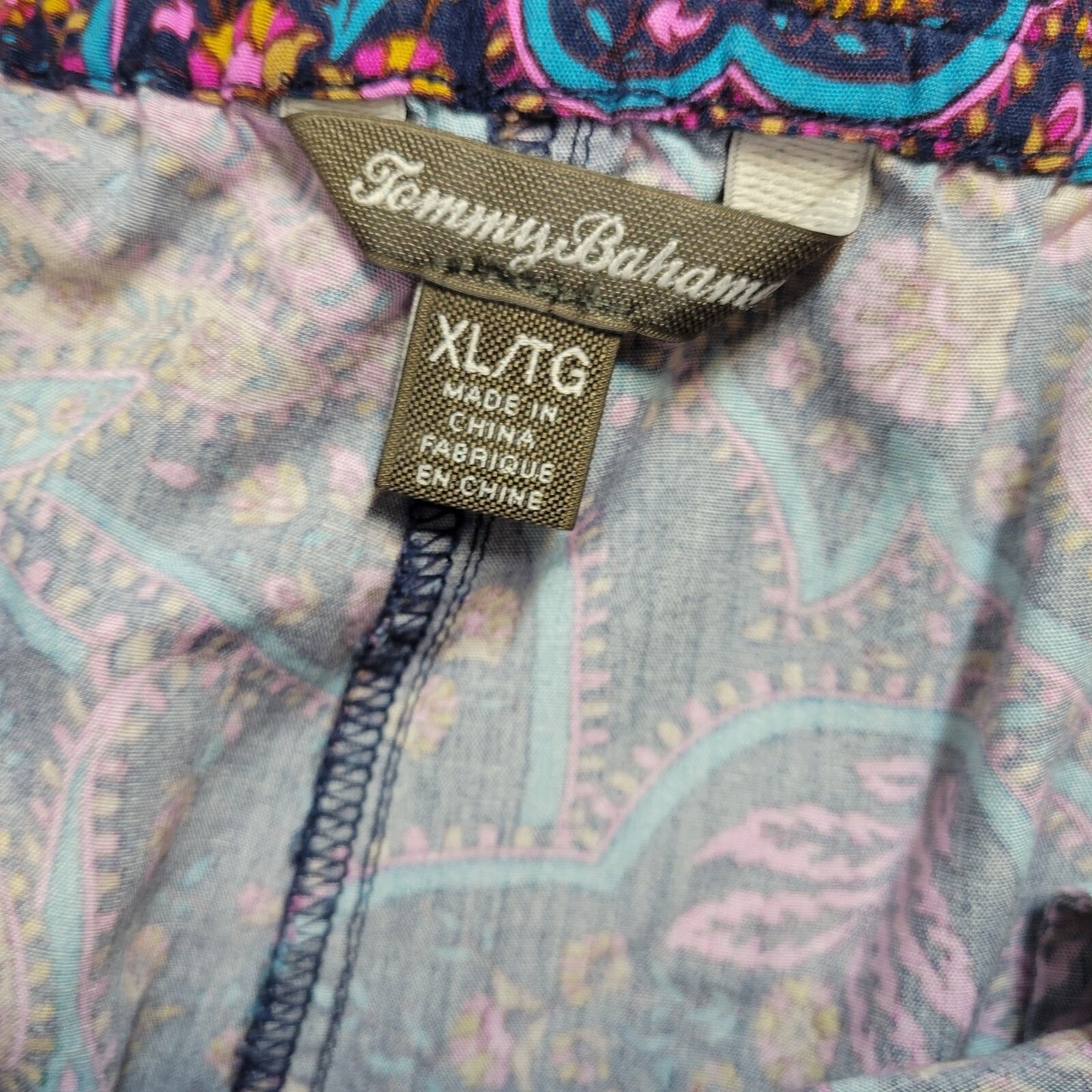 Tommy Bahama Womens Pants XL Pull On Drawstring Blue Paisley Lightweight Rayon