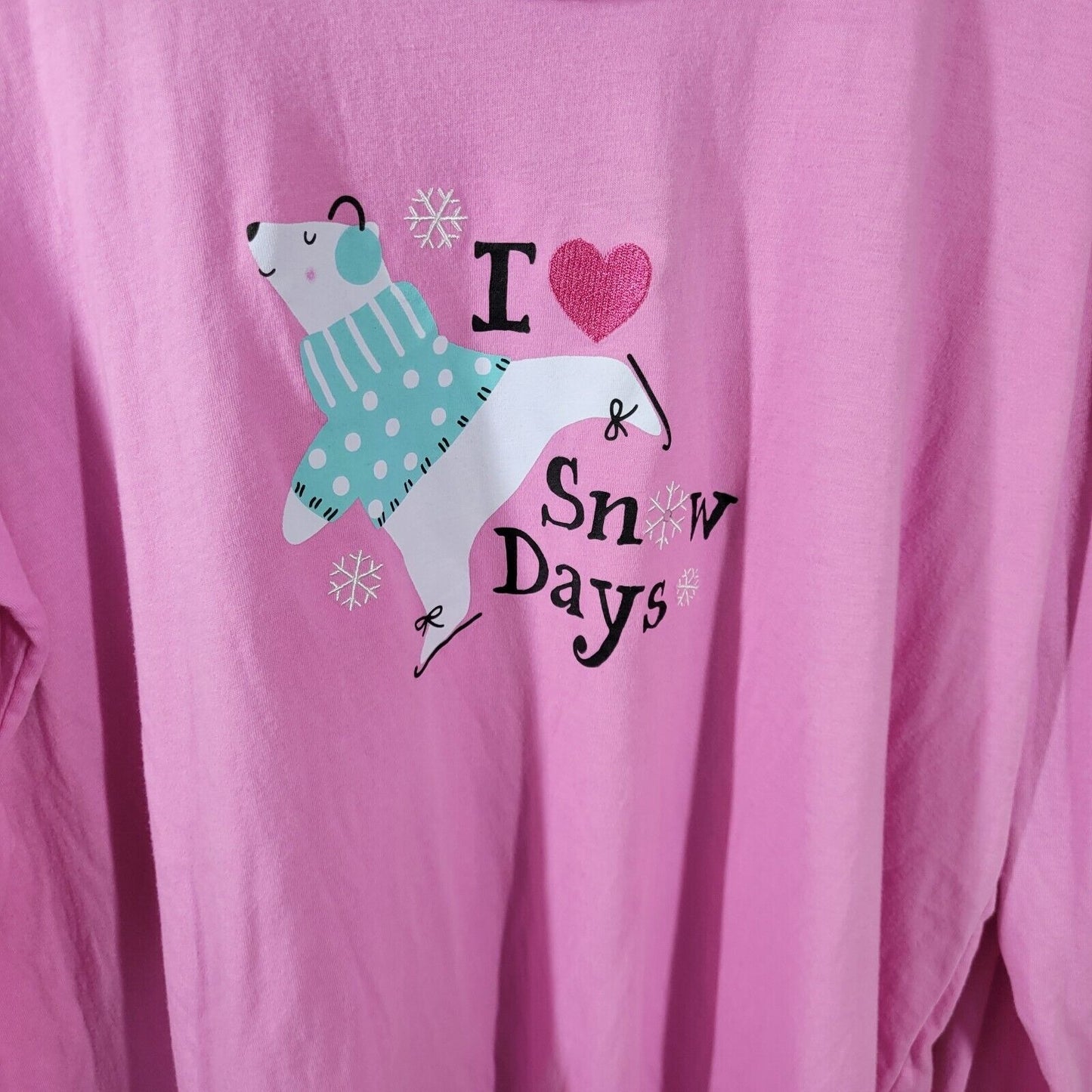 Secret Treasures Women Pajama Top 3X Pink Polar Bear Loungewear I Love Snow Days