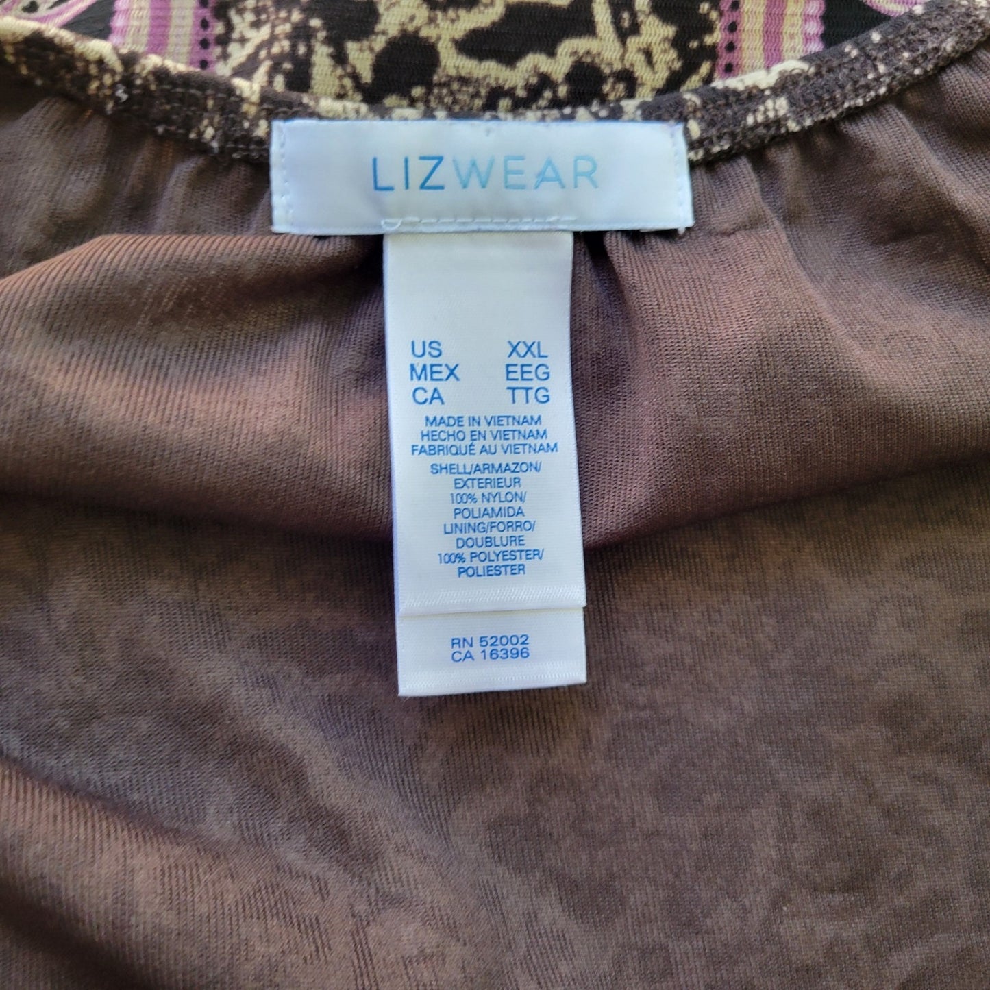 Liz Wear Women Top XXL Plus Long Sleeve Black Geometric Frilly Neck Comfy Office