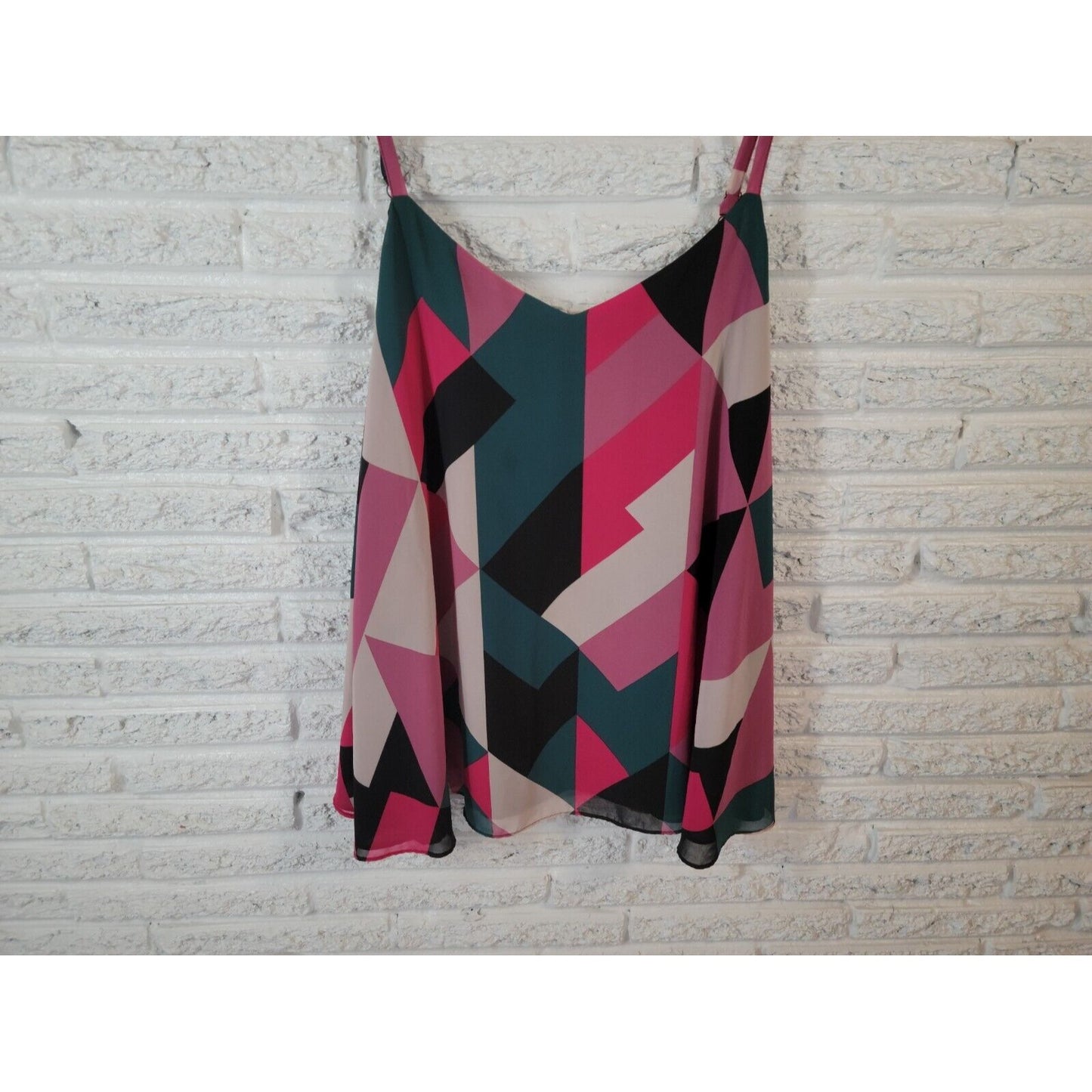 Torrid Women Top 4 4X Plus Swing Cami Pink Geometric Adjustable Spaghetti Sheer