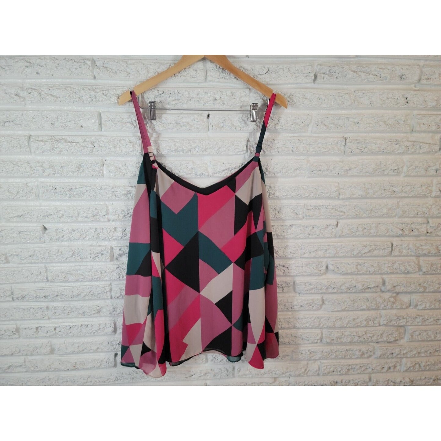 Torrid Women Top 4 4X Plus Swing Cami Pink Geometric Adjustable Spaghetti Sheer