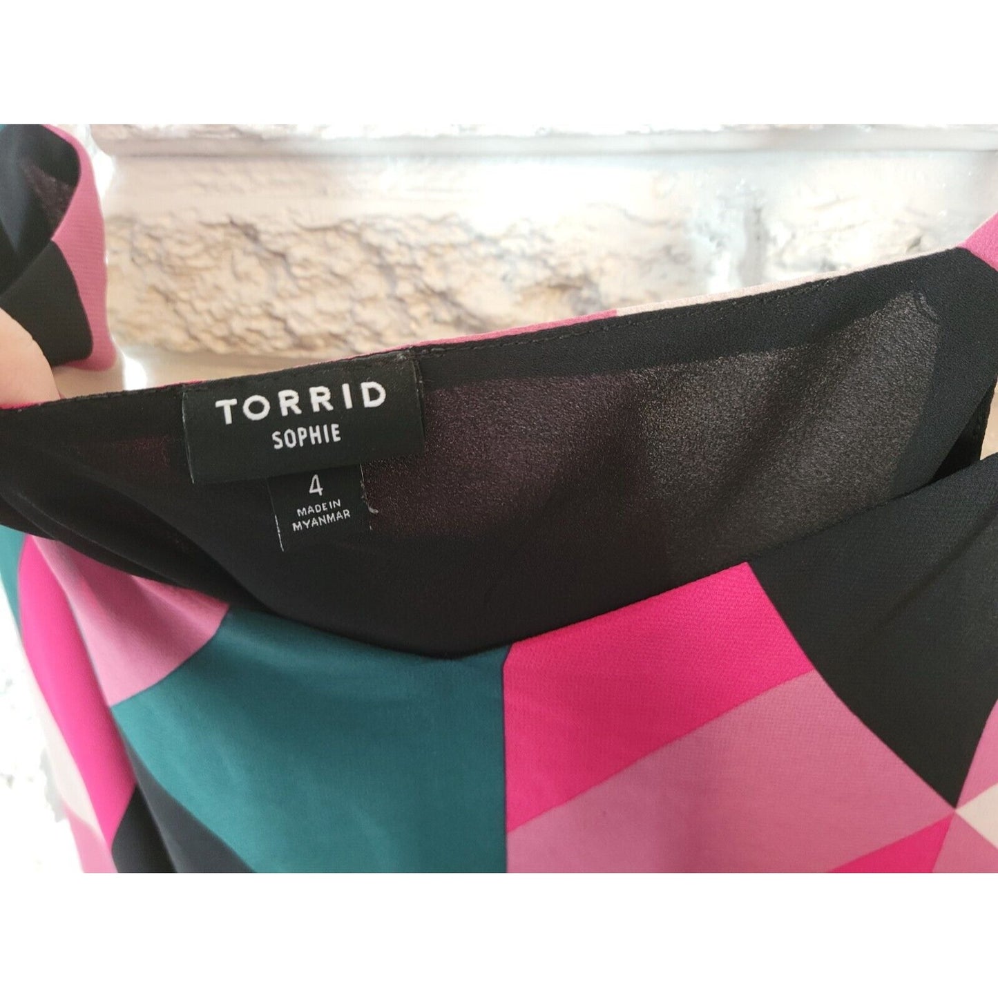 Torrid Women Top 4 4X Plus Swing Cami Pink Geometric Adjustable Spaghetti Sheer