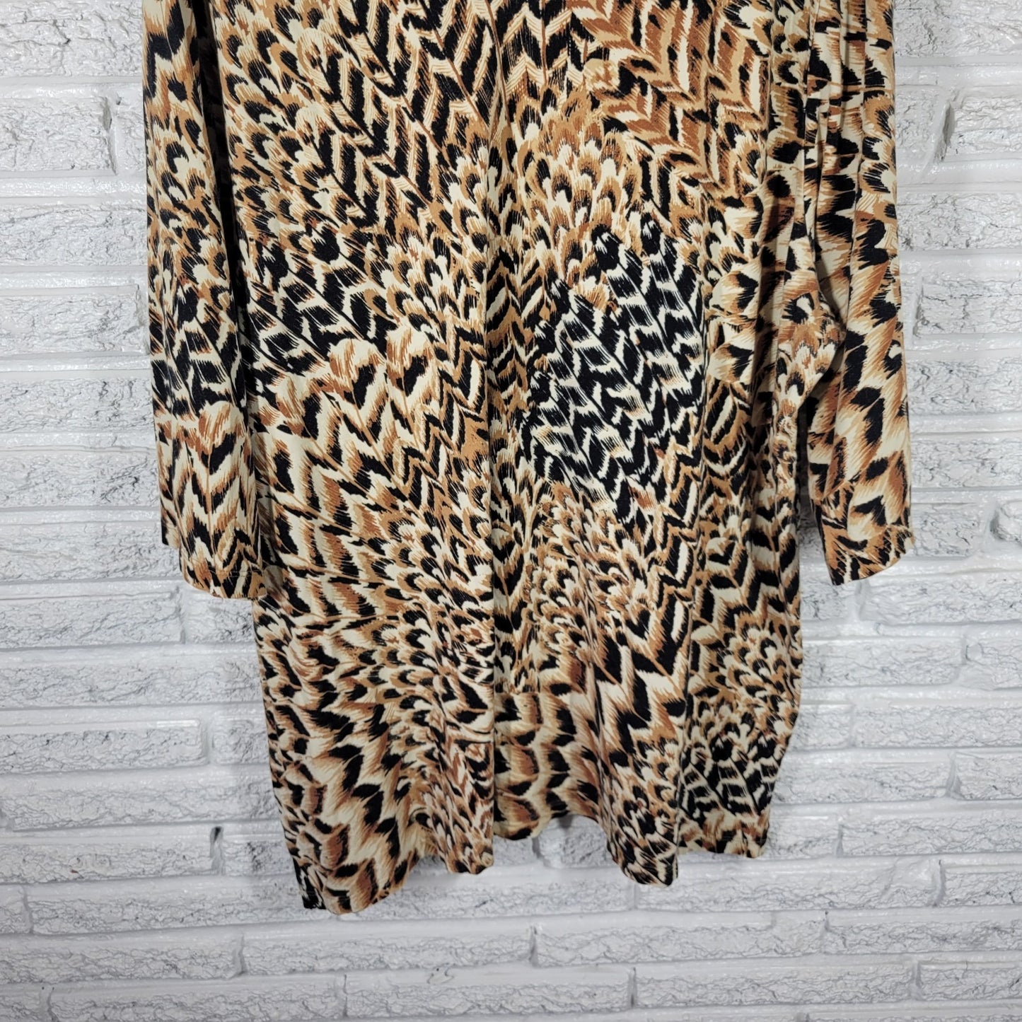 Catherines Women's Plus Size 3X Brown Black Feather Print 100% Cotton Tunic Top