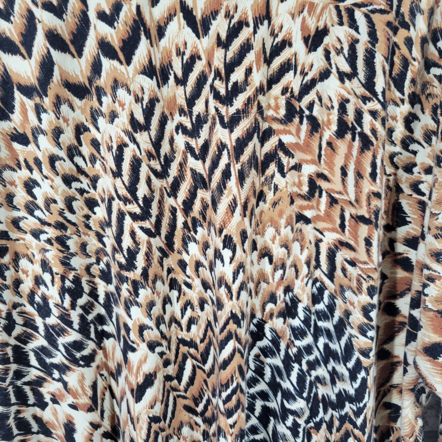 Catherines Women's Plus Size 3X Brown Black Feather Print 100% Cotton Tunic Top