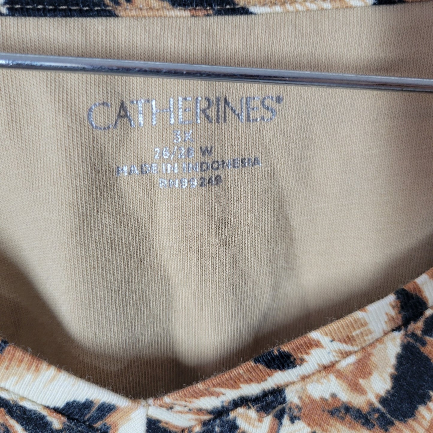 Catherines Women's Plus Size 3X Brown Black Feather Print 100% Cotton Tunic Top