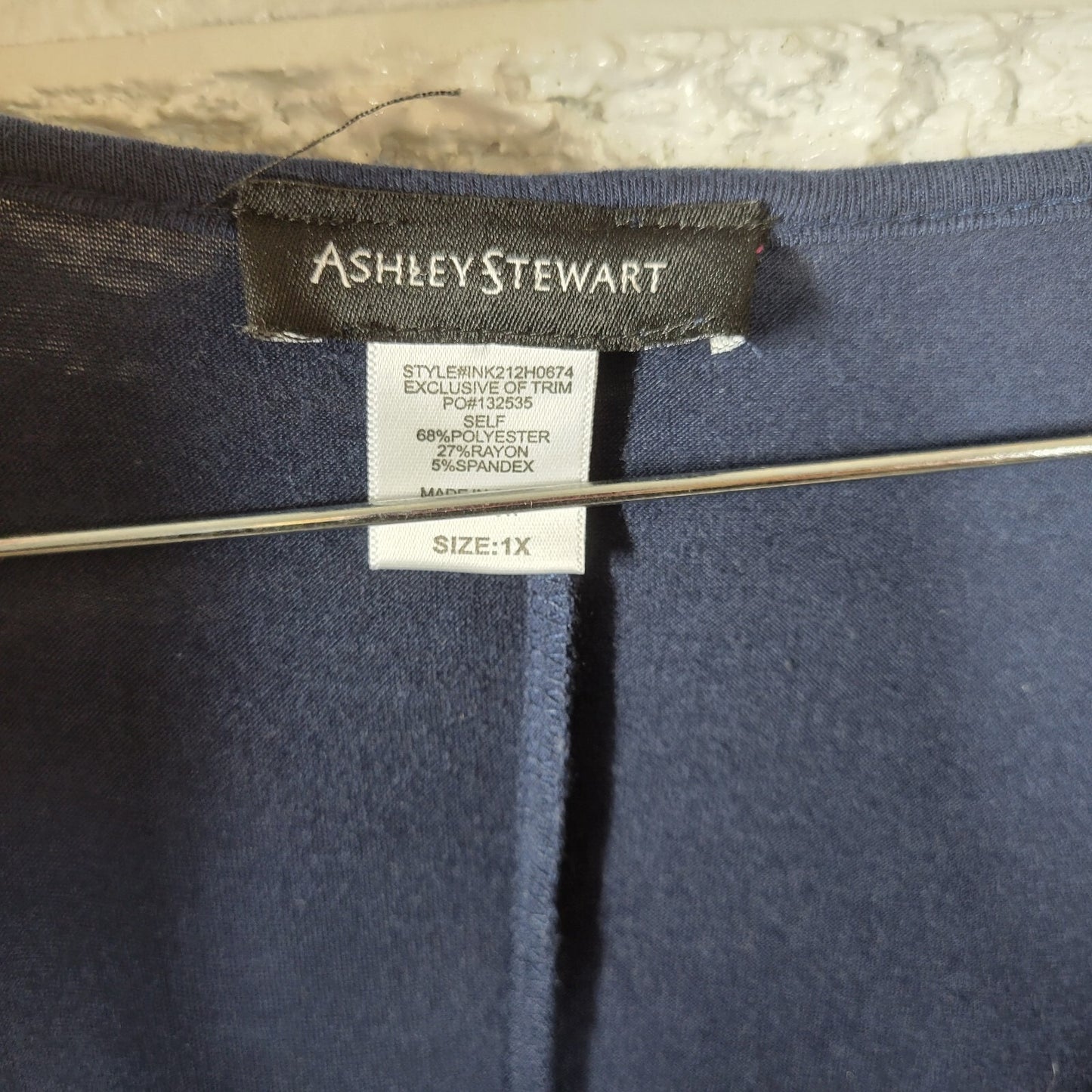 Ashley Stewart Women Dress 1X Plus Long Sleeve Blue High Low Deco Buttons Casual