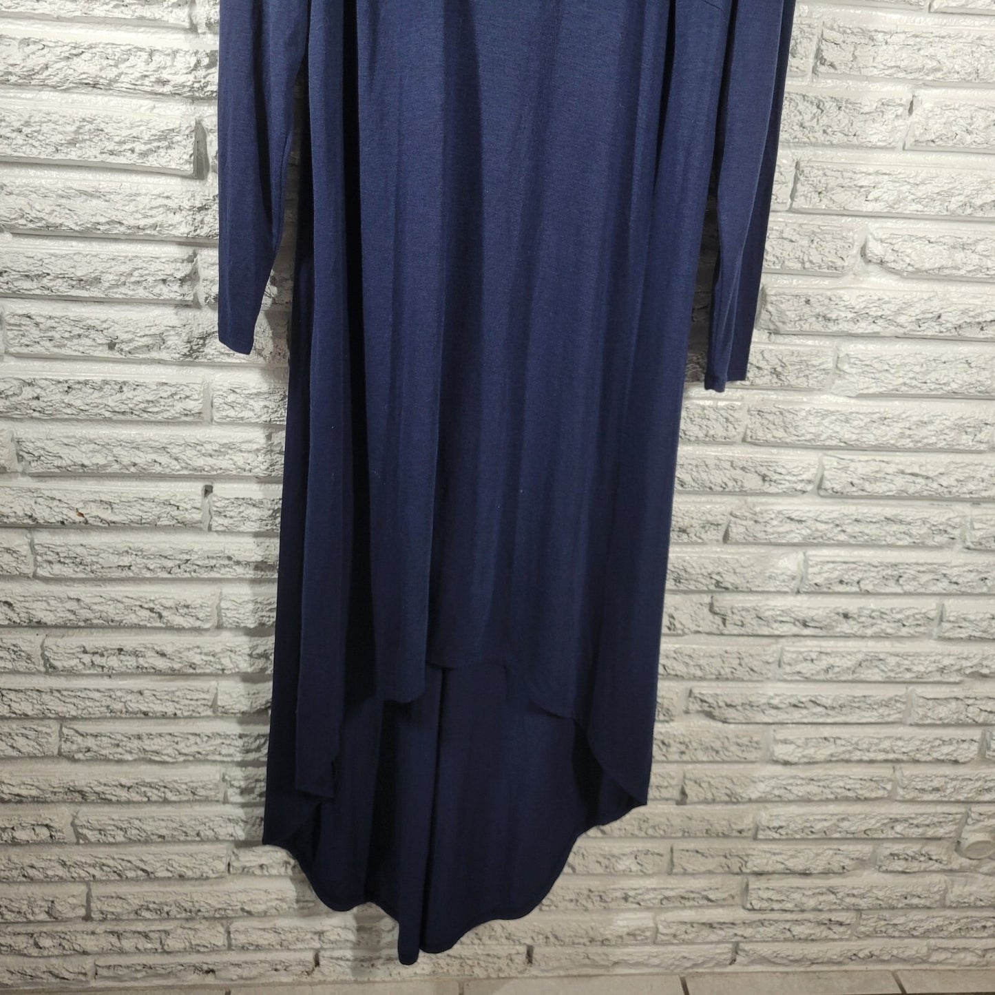 Ashley Stewart Women Dress 1X Plus Long Sleeve Blue High Low Deco Buttons Casual